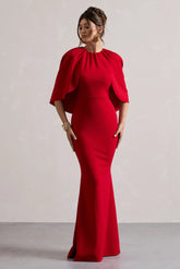 Kianne Red Draped Short Sleeve Maxi Dress