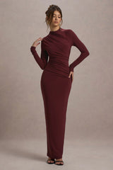 Hespera Port High Neck Long Sleeve Gathered Maxi Dress