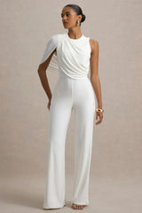 Opulence White Jumpsuit With Cape Sleeve and Draped Details