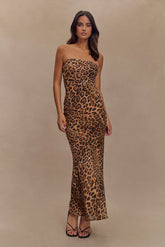 Breanna Strapless Chiffon Maxi Dress Leopard Print
