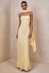 Charly Lemon Matte Satin Bandeau Maxi Dress With Scarf Detail