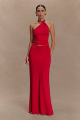 Bruna Slinky Fishtail Maxi Skirt Red
