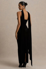 Paloma Black Velvet Bandeau Maxi Dress With Scarf