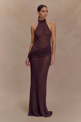 Reece Halter Knit Maxi Dress Chocolate
