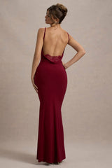 Francoise Berry Cowl Neck Backless Maxi Dress With Lace Insert