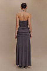 Bentley Peached Jersey Halter Maxi Dress Charcoal