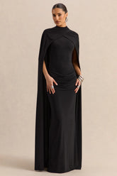 Dianelle Black High Neck Maxi Dress With Cape Sleeves