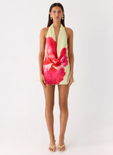 Varindra Cowl Mini Dress Yellow Floral Spritz