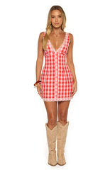 Elliana Red Gingham Lace Trim Mini Dress