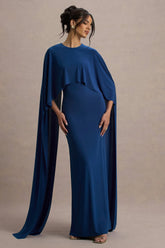 Padma Blue Draped Maxi Dress With Cape Sleeves