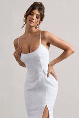 Intimacy White Lace Corset Split Maxi Dress