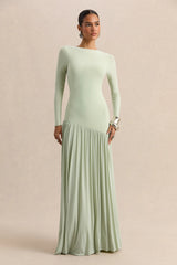 Jasira Mint Crew Neck Maxi Dress With Asymmetric Drop Waist