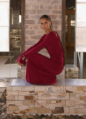 Elmont Long Sleeve Maxi Dress Dark Cherry