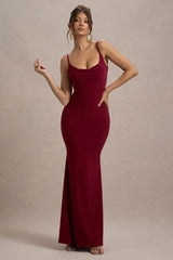 Francoise Berry Cowl Neck Backless Maxi Dress With Lace Insert