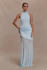 Portia Scuba And Mesh Maxi Skirt Pale Blue