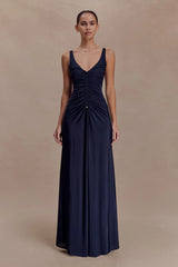 Perrie Slinky Ruched Maxi Dress Ink Blue