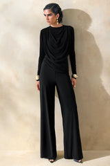 Raniella Black High Neck Top With Gathered And Draped Detailing