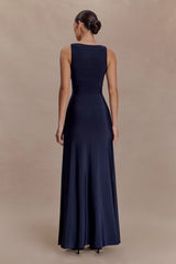 Perrie Slinky Ruched Maxi Dress Ink Blue