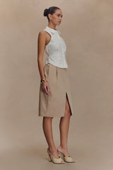 Vera Twill Split Front Midi Skirt Camel