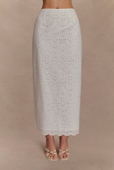Kensley Broderie Midi Skirt White