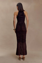 Matilda Ruched Mesh Maxi Skirt Chocolate
