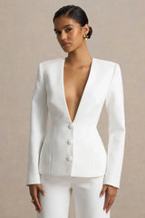 Rosalina White Extreme Plunge Neck Tailored Blazer