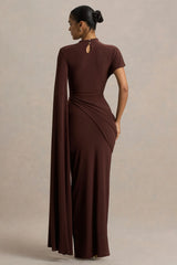 Tropic Brown High Neck Maxi With Long Cape Sleeve