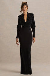 Kaylee Black Cowl Neck Maxi Dress With Draping Details