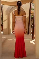 Exotic Red Ombre Twisted Asymmetric Maxi Dress