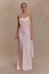 Carah Satin And Chiffon Maxi Dress Pale Pink