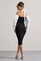 Couture Client Black Halter Neck Puff Sleeve Midi Dress