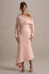 Lou Pink One Shoulder Asymmetric Maxi Dress