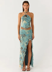Lloyd Beaded Halter Top Aqua Blur