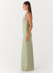 Heavy Hearted Satin Maxi Dress Sage