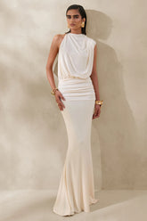 Umaira Cream High Neck Maxi Dress