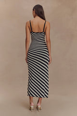 Raven Striped Knit Midi Dress Black White