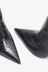 Uptown Black Croc Fitted Over Knee Pointed Heeled Boots
