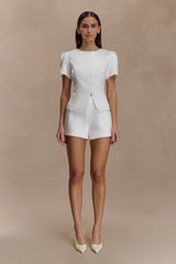 Anne Short Sleeve Satin Top White