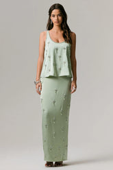 Lena Mint Satin Embellished Maxi Skirt