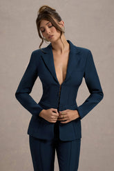 Unbeaten Navy Fitted Corset Blazer Jacket