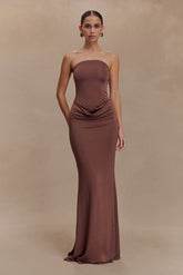 Madison Strapless Slinky Maxi Dress Chocolate