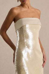 Casandra Champagne Sequin Bandeau Mini Dress With Satin Trim