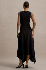 Francesca Black Knotted Midi Dress With Handkerchief Hem