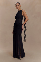 Daria Draped Chiffon Maxi Dress Black