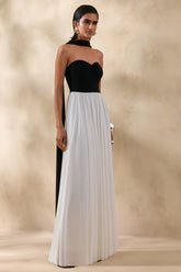 Beamora Black White Bandeau Maxi Dress With Cape