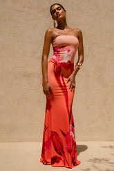 Ceremony Pink Ombre Floral Print Bandeau Fishtail Maxi Dress