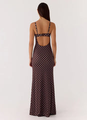 Vamonos Maxi Dress Chocolate Blue Dot