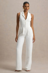 Trixie White Plunge Neck Tailored Jumpsuit