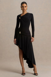 Alexia Black Asymmetric Neck Maxi Dress With Gold Details