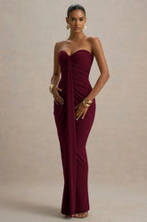 Ali Burgundy Sweetheart Ruched Wrap Maxi Dress